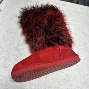 Masseys‎ Women's Telluride High Faux Suede & Collar Fur Pull On Comfort Red Sz 9